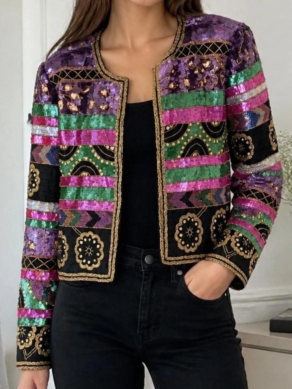 Vintage 80's Laurence Kazar New York Beaded Silk Jacket Size M